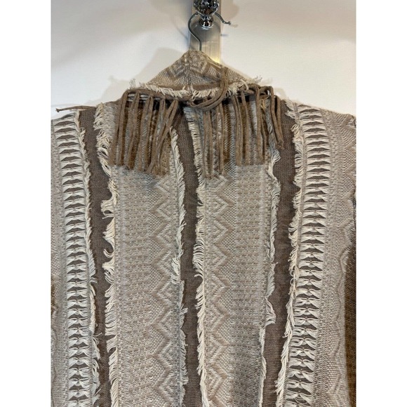 Nic + Zoe Open Front Drape Cardigan Fringe Print Brown size S Womens Aztec D28 - Picture 6 of 6